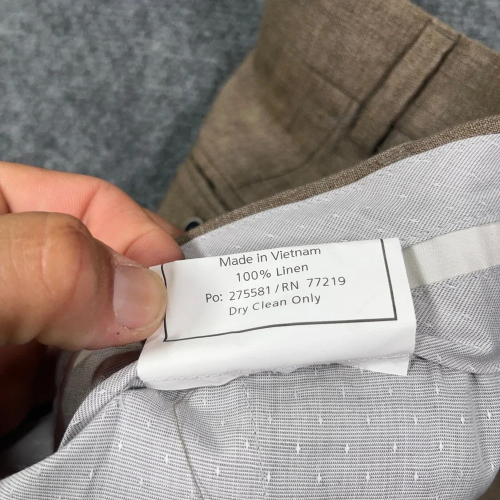 Joseph Abboud Heritage Pants Mens 44 100% Linen Leomaster Italian Brown Unhemmed